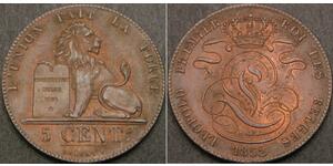 2 Сантим Бельгия Медь Леопольд I (король Бельгии) (1790-1865)