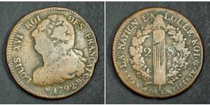 2 Соль Франкське королівство (843-1791) Бронза Людовик XVI (1754 - 1793)