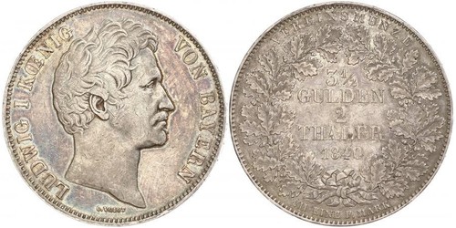 2 Талер Королівство Баварія (1806 - 1918) Срібло Людвиг I (король Баварії)(1786 – 1868)