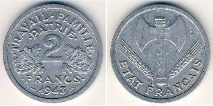 2 Франк Французское государство режима Виши (1940-1944) Алюминий 
