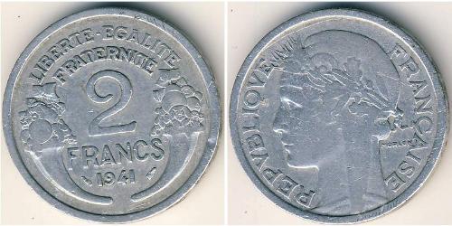 2 Франк Французское государство режима Виши (1940-1944) Алюминий 