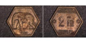 2 Франк Бельгийское Конго (1908 - 1960) Латунь 