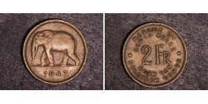 2 Франк Бельгийское Конго (1908 - 1960) Латунь 