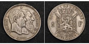 2 Франк Бельгия Серебро Леопольд II (1835 - 1909)