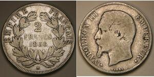 2 Франк Вторая французская империя (1852-1870) Серебро Наполеон III Бонапарт (1808-1873)