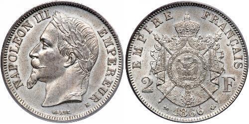 2 Франк Second French Empire (1852-1870) Срібло Наполеон ІІІ Бонапарт (1808-1873)