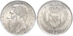 2 Франк Вільна держава Конго (1885 - 1908) Срібло Леопольд II (1835 - 1909)