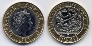 2 Фунт Gibraltar (1704 - ) Биметалл Елизавета II (1926-2022)