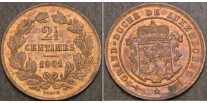2½ Centime Luxemburgo Cobre Guillermo III de los Países Bajos
