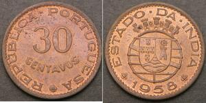 30 Centavo Portugiesisch-Indien (1510-1961) Bronze 