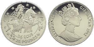 35 Ecu / 25 Pound Gibraltar (1704 - ) Argento Elisabetta II (1926-2022)