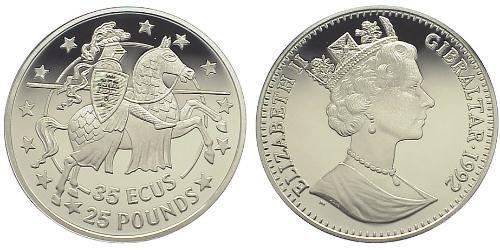 35 Ecu / 25 Pound Gibraltar (1704 - ) Argento Elisabetta II (1926-2022)