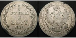 3/4 Rouble / 5 Zloty Empire russe (1720-1917) Argent Nicolas I (1796-1855)