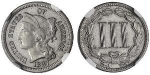 3 Cent Estados Unidos de América (1776 - ) Níquel/Cobre 