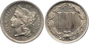 3 Cent Estados Unidos de América (1776 - ) Níquel/Cobre 