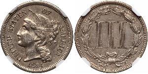 3 Cent Estados Unidos de América (1776 - ) Níquel/Cobre 