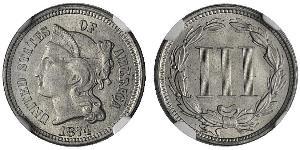 3 Cent Estados Unidos de América (1776 - ) Níquel/Cobre 