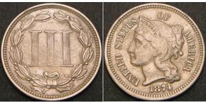 3 Cent Estados Unidos de América (1776 - ) Níquel/Cobre 