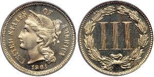 3 Cent Estados Unidos de América (1776 - ) Níquel/Cobre 