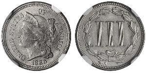 3 Cent Estados Unidos de América (1776 - ) Níquel/Cobre 