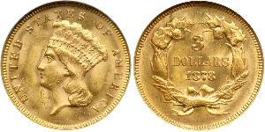 3 Dólar Estados Unidos de América (1776 - ) Oro 