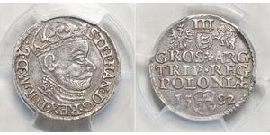 3 Grosh Pologne Argent Stephen Báthory (1533-1586)