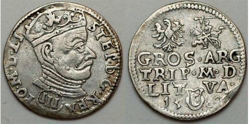 3 Grosh Polish-Lithuanian Commonwealth (1569-1795) 銀 Stefan Batory (1533 - 1586)