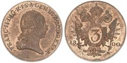3 Kreuzer Heiliges Römisches Reich (962-1806) / Habsburgermonarchie (1526-1804) Kupfer Francis II, Holy Roman Emperor (1768 - 1835)