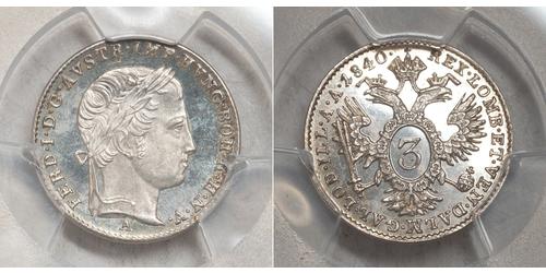 3 Kreuzer Kaisertum Österreich (1804-1867) Silber Ferdinand I of Austria (1793 - 1875)