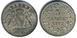3 Kreuzer Grand Duchy of Baden (1806-1918) Silver Frederick I, Grand Duke of Baden (1826 - 1907)