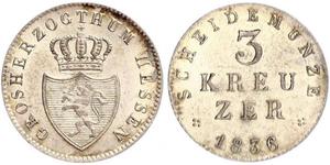 3 Kreuzer Grand Duchy of Hesse (1806 - 1918) Silver 