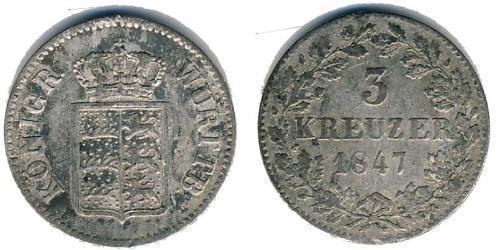 3 Kreuzer Kingdom of Württemberg (1806-1918) 銀 