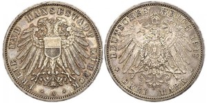 3 Mark Free City of Lübeck Argent 