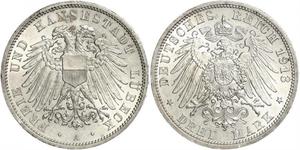 3 Mark Free City of Lübeck Argent 