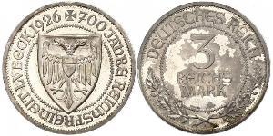 3 Mark Free City of Lübeck Argent 