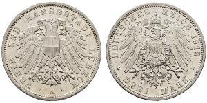 3 Mark Free City of Lübeck Argent 