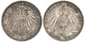 3 Mark Free City of Lübeck Argent 