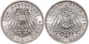 3 Mark Free City of Lübeck Argent 