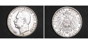 3 Mark Grand-duché de Bade (1806-1918) Argent Frédéric II de Bade (1857-1928) (1857 - 1928)