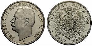 3 Mark Grand-duché de Bade (1806-1918) Argent Frédéric II de Bade (1857-1928) (1857 - 1928)
