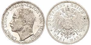 3 Mark Grand-duché de Hesse (1806 - 1918) Argent Ernest-Louis de Hesse (1868 - 1937)