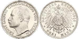 3 Mark Grand-duché de Hesse (1806 - 1918) Argent Ernest-Louis de Hesse (1868 - 1937)