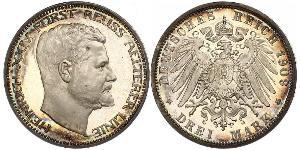 3 Mark Principauté Reuss branche aînée (1778 - 1918) Argent Henri XXIV Reuss-Greiz