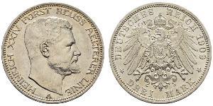 3 Mark Principauté Reuss branche aînée (1778 - 1918) Argent Henri XXIV Reuss-Greiz