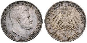 3 Mark Principauté Reuss branche aînée (1778 - 1918) Argent Henri XXIV Reuss-Greiz