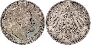 3 Mark Principauté Reuss branche aînée (1778 - 1918) Argent Henri XXIV Reuss-Greiz