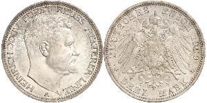 3 Mark Principauté Reuss branche aînée (1778 - 1918) Argent Henri XXIV Reuss-Greiz