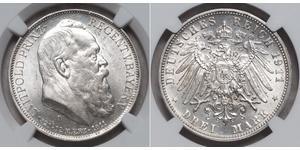 3 Mark Royaume de Bavière (1806 - 1918) Argent Othon Ier de Bavière(1848 – 1916)