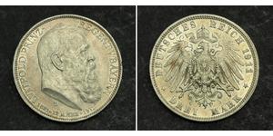 3 Mark Royaume de Bavière (1806 - 1918) Argent Othon Ier de Bavière(1848 – 1916)