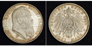 3 Mark Royaume de Bavière (1806 - 1918) Argent Othon Ier de Bavière(1848 – 1916)